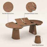 Fabricant de table à manger extensible en placage de chêne rouge avec rail multi-sections robuste et plateau de 25 mm pour 8 à 10 personnes