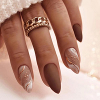 Prix de gros Nouveaux faux ongles artificiels à presser, formes amande et cercueil, avec paillettes et colle, de haute qualité