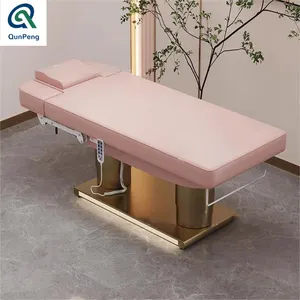 Qunpeng Modern Beauty Spa Bed Electric Lash Bed 4 Motors Gold Stainless Steel Base