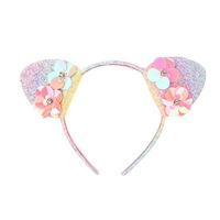 Nouveau Bandeau Fille Enfant Scintillant à Oreilles de Chat et Fleurs, Idéal pour les Accessoires Capillaires Quotidiens - Vente Flash