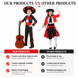 Disfraz Tradicional Mexicano de Mariachi <span class=keywords><strong>Amigo</strong></span> para Niños, Traje Charro para Niños, Disfraz de Carnaval y Halloween para Niñas - Product Image 4