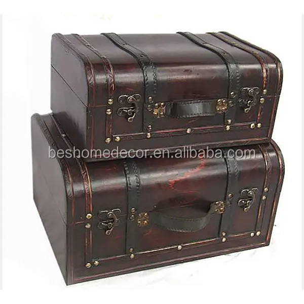 Set Us General Tool Case Antique Handmade Vintage Suitcase Storage Boxes Bins Wood Box Packing Box 2 Fake Leather Toys Organizer