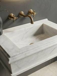 Lavabo de Pared de Mármol Blanco |   Lavabo Flotante de Piedra Natural Hecho a Mano |   Baño Personalizado, Duradero y Ecológico - Product Image 1