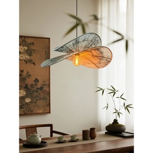 Lampe suspendue ovale en lin Tencel avec imprimé feuilles de bambou, lampe à économie d'énergie E27, commande par interrupteur, pour la maison, la salle de thé, la chambre à coucher, le restaurant - Product Image 2