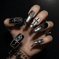 Faux ongles gothiques Y2K à pression, en acrylique métallique, couvrance totale, avec colle, pour fêtes et festivals