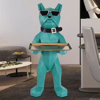 Statue de bouledogue français moderne avec plateau de rangement, grande sculpture de chien de luxe, cadeau décoratif de déménagement pour salon