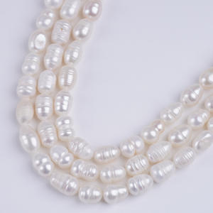 Perles en vrac colorées pour bijoux DIY, collier de 33 cm, perles naturelles d'eau douce en forme de riz blanc, 6-7/7-8 mm, enfilées - Product Image 3