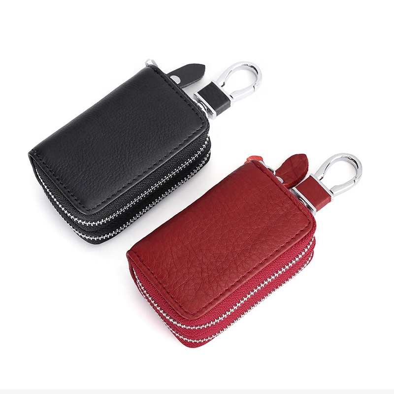 Top Layer Cowhide Double Zipper Car Key Bag | Lvduan Brand | Universal Car Interior Accessories