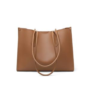 Bolso Antirrobo de Cuero Genuino a Rayas para Mujer, Diseño Minimalista y Estructurado, Acabado Liso Marrón, Directo de Fábrica - Product Image 1