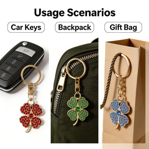 Llavero de Metal con Forma de Trébol de Cuatro Hojas Personalizado con Diamantes de Imitación, Colgante Amuleto de la Suerte con Cierre para Llaves de Coche, Mochila, Bolso, Bolsa de Regalo, Decoración Diaria - Product Image 3