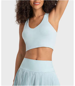 Prêt à expédier Logo personnalisé Sexy femmes col en V dos nageur sport rembourré haut soutien dames Gym Fitness course porter soutien-gorge Cro haut - Product Image 3