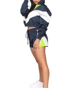 Ensemble coupe-vent colorblock en nylon léger et bon marché personnalisé vente en gros Ensemble short coupe-vent grande taille pour femme 2 pièces - Product Image 5