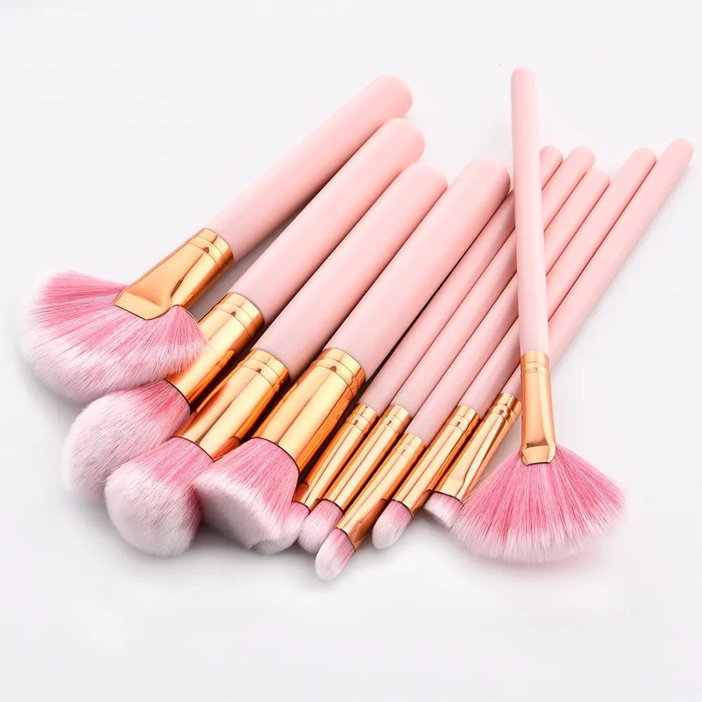 Amazon Direct Supply High Quality Customized Affordable Full Makeup Hot Pink 10 Piece Make Up Brush Set With Brush