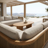 Ensemble de canapés d'extérieur YORLLA de luxe en teck, en forme de U, avec cordage tressé, mobilier de jardin pour villa