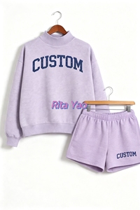 Personalized <strong>Mummy</strong> <strong>and</strong> <strong>Me</strong> Shorts Sweatshirt Set Mock Neck Blank French Terry Kids Girl Woman Sporting Set Fall Winter Clothes - Product Image 6