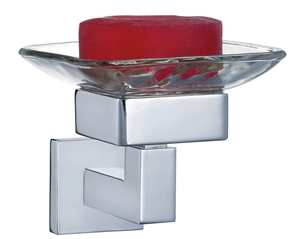 Porte-savon de salle de bain moderne avec base en alliage de zinc et finition chromée murale en verre - Product Image 5