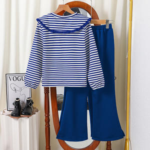 Ensembles de vêtements pour enfants <span class=keywords><strong>pas</strong></span> chers printemps-automne 2026, vente en gros, haut à col volanté rayé, pantalon évasé, deux pièces, vêtements pour adolescentes - Product Image 2