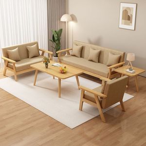 Nuevo Sofá de Dos Plazas de Madera Maciza con Funda de Lino Extraíble y Lavable, Juego de Mesa de Centro para Sala de Estar, Dormitorio, Oficina, Apartamentos en Alquiler - Product Image 1