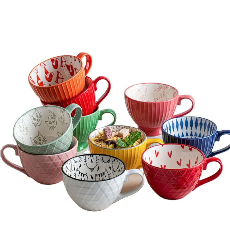 Tazas de cerámica de gran capacidad para el hogar, taza de café, cereales, desayuno, leche, decoración para el hogar
