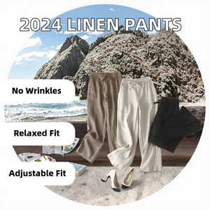 Pantalon droit en tissu peigné lin-coton pour femme, taille haute, cordon de serrage, coupe ample, longueur complète, couleur unie, décontracté, printemps - Product Image 3