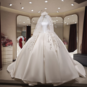 Vestidos de Novia Clásicos de Lujo, Elegantes Vestidos de Satén con Cola de Capilla, Apliques Florales 3D, Tallas Grandes, para Madres de Novia, Venta <span class=keywords><strong>al</strong></span> Por Mayor - Product Image 6