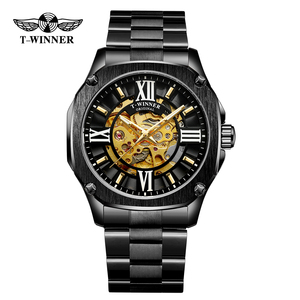 Montre-bracelet automatique de luxe pour homme T-winner, nouvelle collection, squelette, résistante à l'eau, en acier inoxydable, chiffres romains - Product Image 3