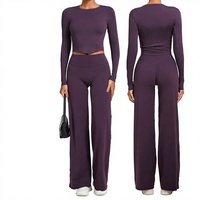 Ensemble de yoga et d'entraînement décontracté automne/hiver, uni, polyvalent, effet seconde peau, séchage rapide, coupe ajustée, deux pièces pour femme en Spandex/Nylon, taille mi-haute