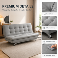 Sofá Cama Convertible Moderno de Lujo, Sin Brazos, Plegable, Tapizado, Gris, Patas Cromadas, 2 en 1, Ahorro de Espacio, Mueble Cómodo para el Hogar