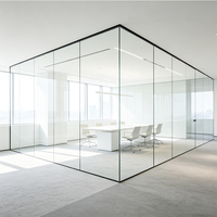 Système de cloison en verre sans cadre, structure en aluminium, cloison de bureau, panneaux en verre trempé, isolation acoustique, mur acoustique