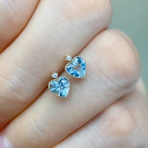 Xinfly 18k Real Pure Gold Cute Aquamarine Heart Charm Love <b>Fine</b> Jewelry Gemstone Diamond <b>Stud</b> <b>Earring</b> - Product Image 2