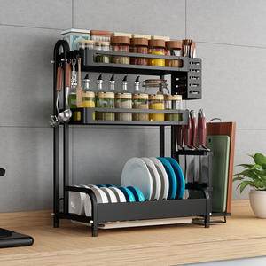 Estante de almacenamiento de cocina de acero inoxidable, organizador multifuncional negro para encimera, para condimentos, cuchillos, palillos y salsas - Product Image 3