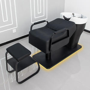 Cama de champú de lujo moderna con tapicería de PU con mango de acero inoxidable y base estable con lavabo de cerámica - Product Image 4