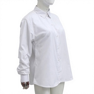 Camisa de Popelina Blanca Sólida Extra Grande Personalizada para Mujer, con Cuello de Botones, Manga Larga, 100% Algodón, Estilo Casual de Negocios, para Oficina, Uso Diario, Verano, OEM - Product Image 3