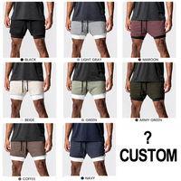 Shorts de sport 2-en-1 personnalisés OEM pour hommes, avec doublure de compression, séchage rapide, extensibles dans 4 directions, double couche, pour la course et l'entraînement