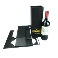 Boîte cadeau pliable en carton noir de luxe, fermeture magnétique, boîtes en verre à vin, emballage personnalisé