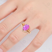 Nouvel ensemble de bagues Gemnel en argent sterling 925 avec logo personnalisé, motif chevron à double sangle, pour mariage, accent de mariée, empilables, promesse, opale rose feu