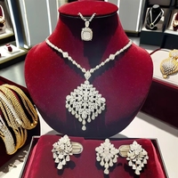 Juego de Joyería Nupcial India Chapada en Rodio, Collar y Aretes Largos Estilo Dubái y Arabia Saudita