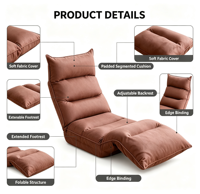 Fauteuil de sol pliable réglable en denim et lin, canapé paresseux pour salon et chambre à coucher