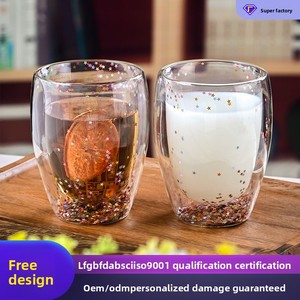 Verre à double couche à haute teneur en borosilicate Quicksand Cup Sequin Lined Breakfast Drinkware pour un usage domestique pour le café au lait - Product Image 2