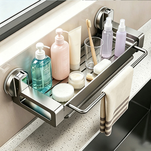Étagère de rangement murale en métal à <span class=keywords><strong>ventouse</strong></span> pour cuisine, sans perçage, pour éponges et torchons, à fixer sur robinet d'évier - Product Image 4