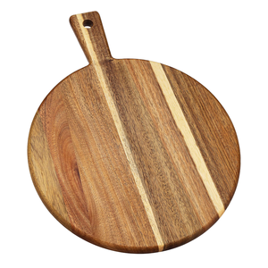 Tabla de cortar redonda grande de madera de acacia para <span class=keywords><strong>Pizza</strong></span>, respetuosa con el medio ambiente, al por mayor, con mango, para cocina, para Navidad - Product Image 1