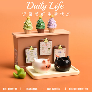 Ensemble de jeu de scène miniature tasse à thé chat simulée, accessoires en résine DIY, jouets de décoration pour maison de poupée - Product Image 5