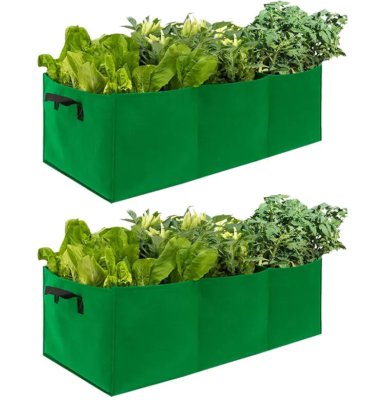 Large Fabric Pots Raised Planting Beds Non-woven Garden Grow Bags With 3 Compartments,Heavy Duty Rectangle Planter
