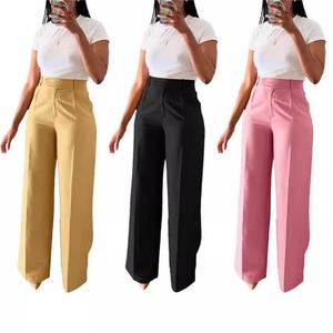 Pantalones Anchos de Cintura Alta para Mujer GX6012, Nueva Moda, Color Sólido, Elegantes, Casuales, Transpirables para Verano, Suministro ODM - Product Image 1