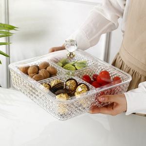 Plateau de service en acrylique avec anse avec composants Assiette de séparation en acrylique pour bonbons, noix, chocolat, biscuits, fruits - Product Image 1