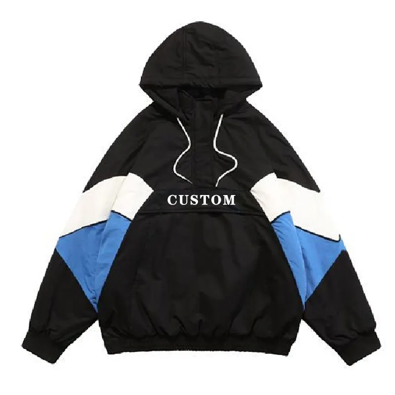 custom cropped bomber winter windbreaker pullover men hoodies quarter zip flap pocket patchwork letterman varsity jacket