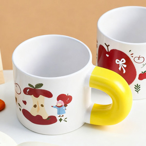 <b>Ceramic</b> Mug Apple Cartoon Design Yellow Handle Home Use Gift <b>Cup</b> - Product Image 2