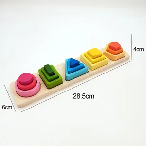 Montessori Toys For 1 To 3-year-old Boys Girls Toddlers Color Recognition Stacker Shape Sorter Wooden Toy Learning Puzzles Gift