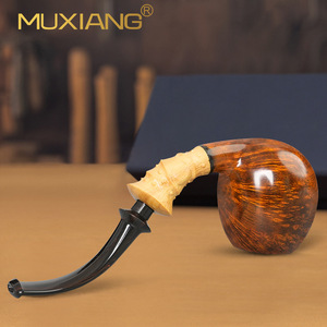 Muxiang Wooden Tobacco Pipe Bent Type Hand Carved With Filter For Men - Product Image 3