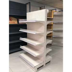 Rak Gondola Putih Dua Sisi Tugas Berat Kustom Pabrik untuk Supermarket, Rak <span class=keywords><strong>Display</strong></span> Toko Kelontong, dan Toko Swalayan - Product Image 6